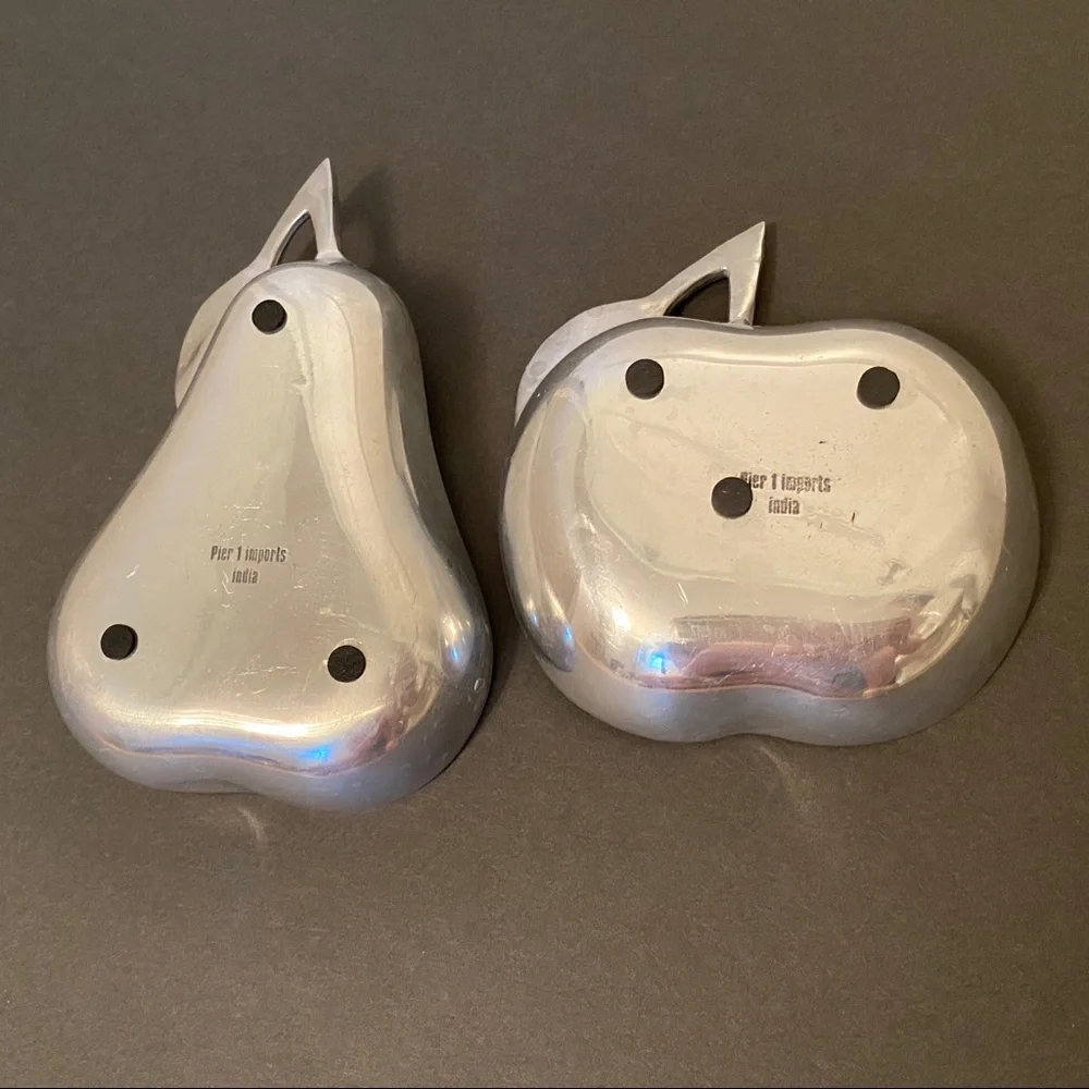 PIER 1 DISHES PAIR SILVER TONE APPLE PEAR HOME DINING SERVE WARE DECOR ACCENT